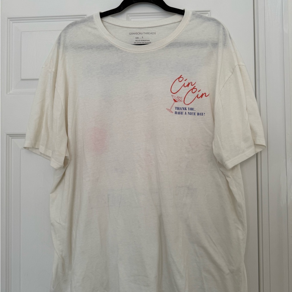 Grayson Threads Cream Tee with Red and Blue Accents